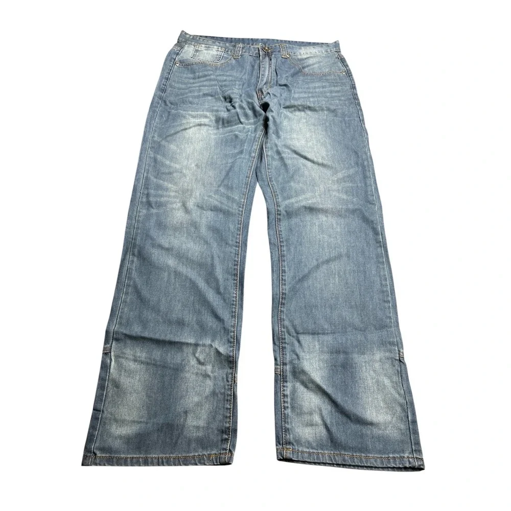 Play Bigg Mens Blue Straight Leg Denim Jeans 36x31 Regular Fit